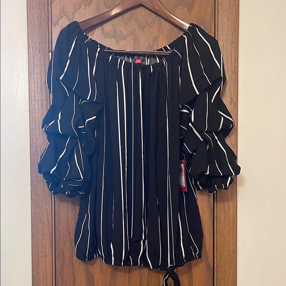 Black and White Striped Women's Top